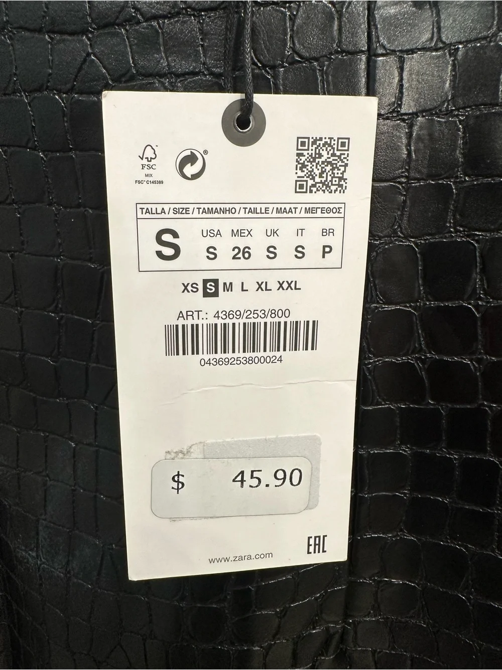 New Zara black faux alligator leather looking mini skirt size small